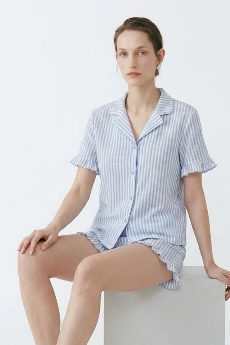 Kadın Relaxed Lastikli Mavi Pijama Takımı