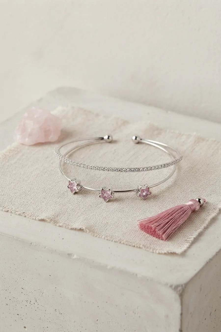 Pembe Yıldız Model Gold Renk Zirkon Taşlı Pirinç Bileklik