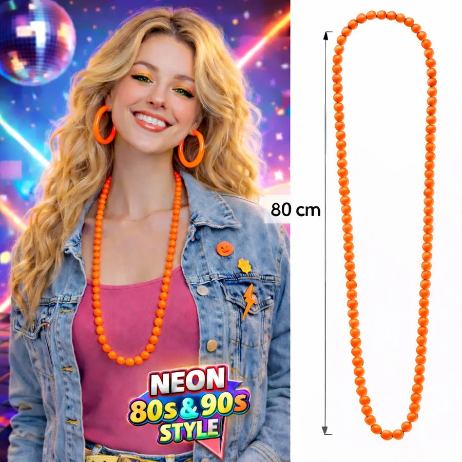 Neon Tcu Boncuk Kolye 80 cm – Retro 80’ler 90’lar Parti Aksesuarı