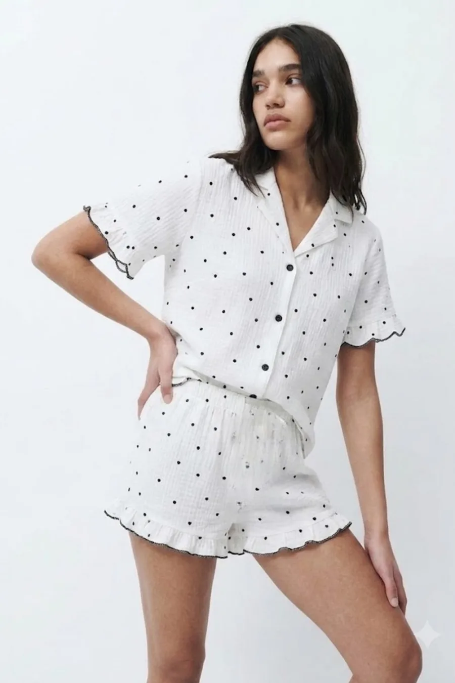 Kadın Desenli Trend Beyaz Pijama Takımı