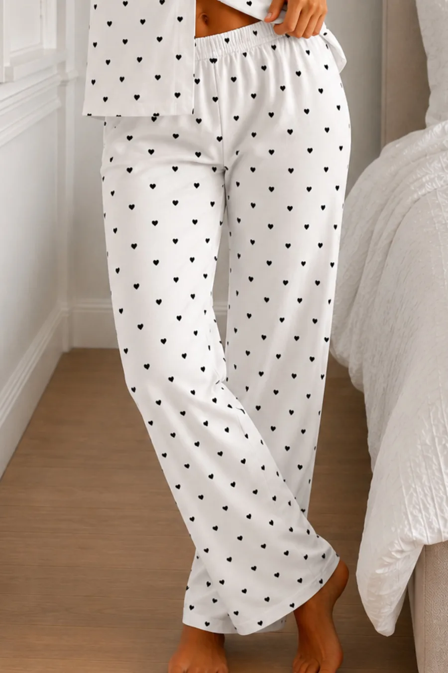 Kadın Loose Kalıp Pamuklu Kar Beyaz Pijama Takımı