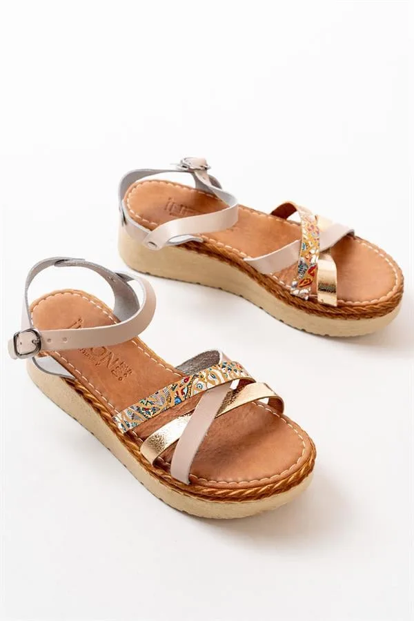 Kadın Hakiki Ortopedik Sandalet Dolgu Deri Açık Plaj