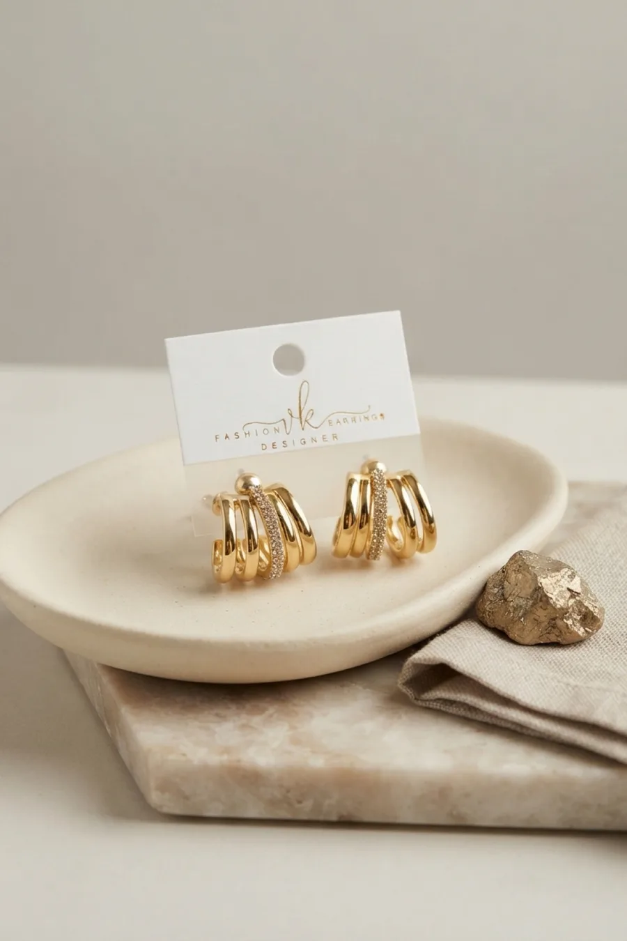 Gold Renk Pirinç Kafes Model Halka Küpe