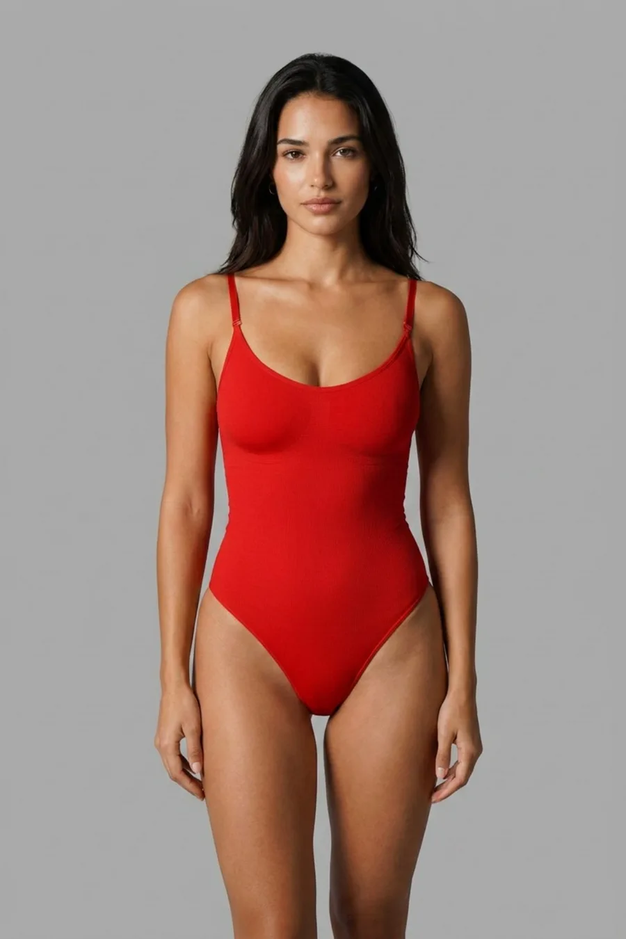 Kadın Kapsız Cırt Cırtlı Düz Desen Kırmızı Body