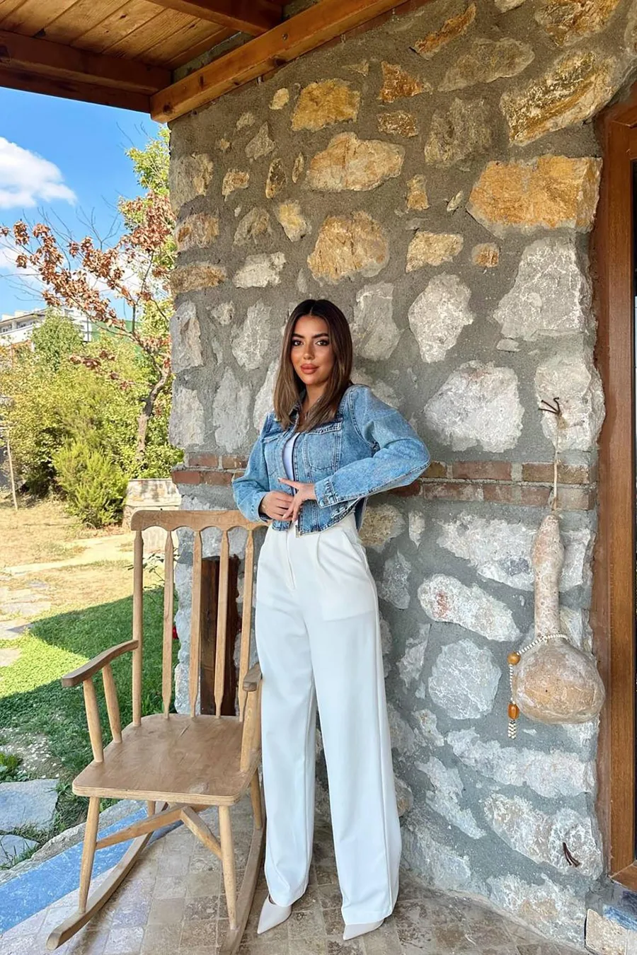 Mavi Korse Detaylı Kot Ceket