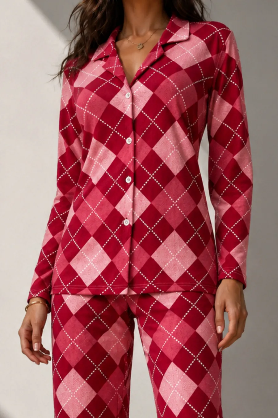 Kadın Uzun Kol Pamuklu Kırmızı Pijama Takımı