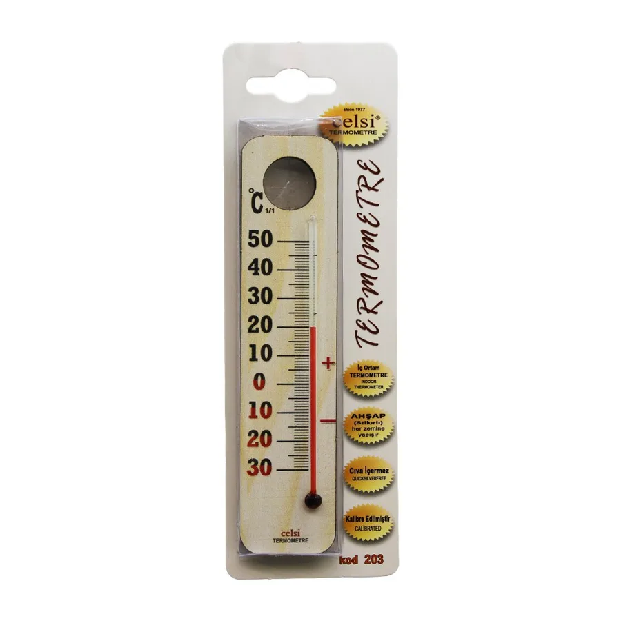 Ahşap 3.5 X 15cm Derece Oda Termometresi İç / Dış Kurşun Ve Civa İçermez