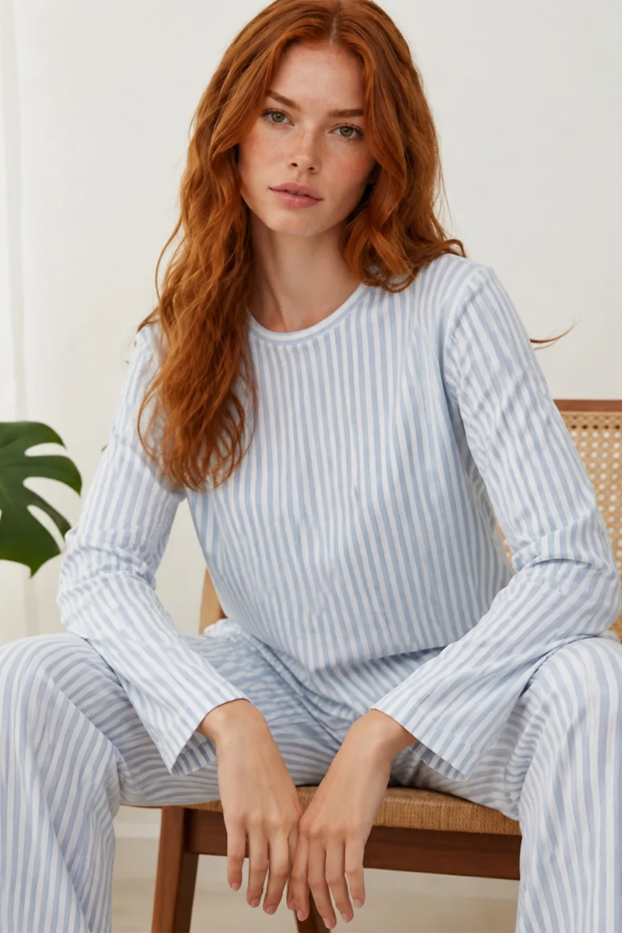3'Lü Kadın Çizgili Regular Fit Pijama Takımı Lila