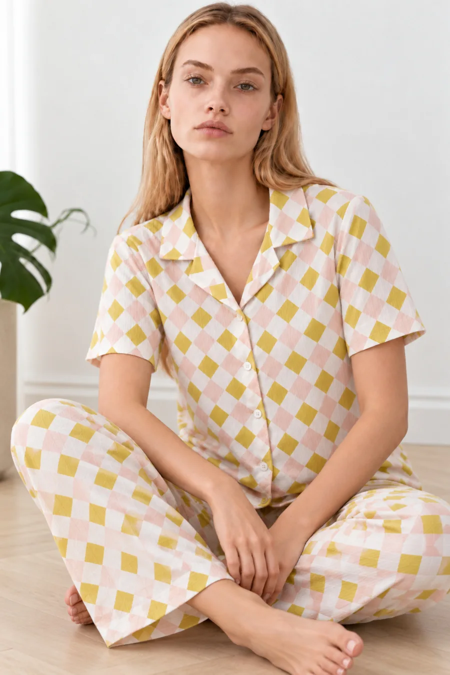 Kadın Desenli Çok Renkli Kısa Kollu Pijama Takımı 4861