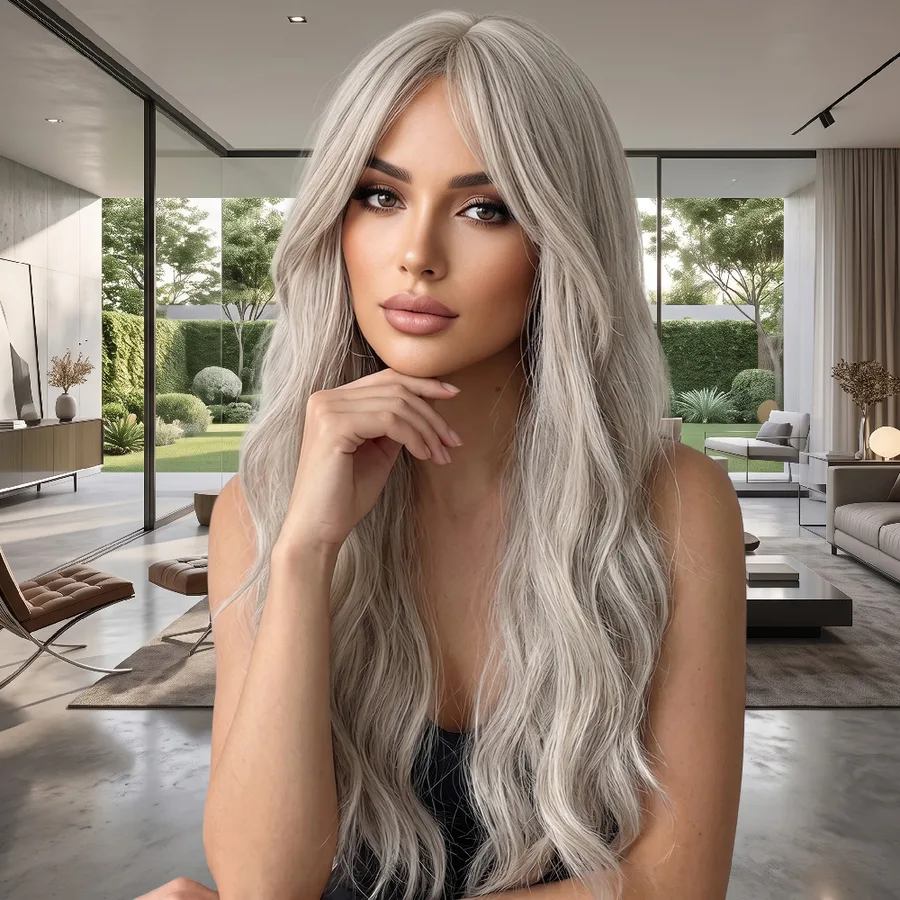 Daalı Perçemli Uzun Fiber Sen Peruk / Küllü Platin Sarı