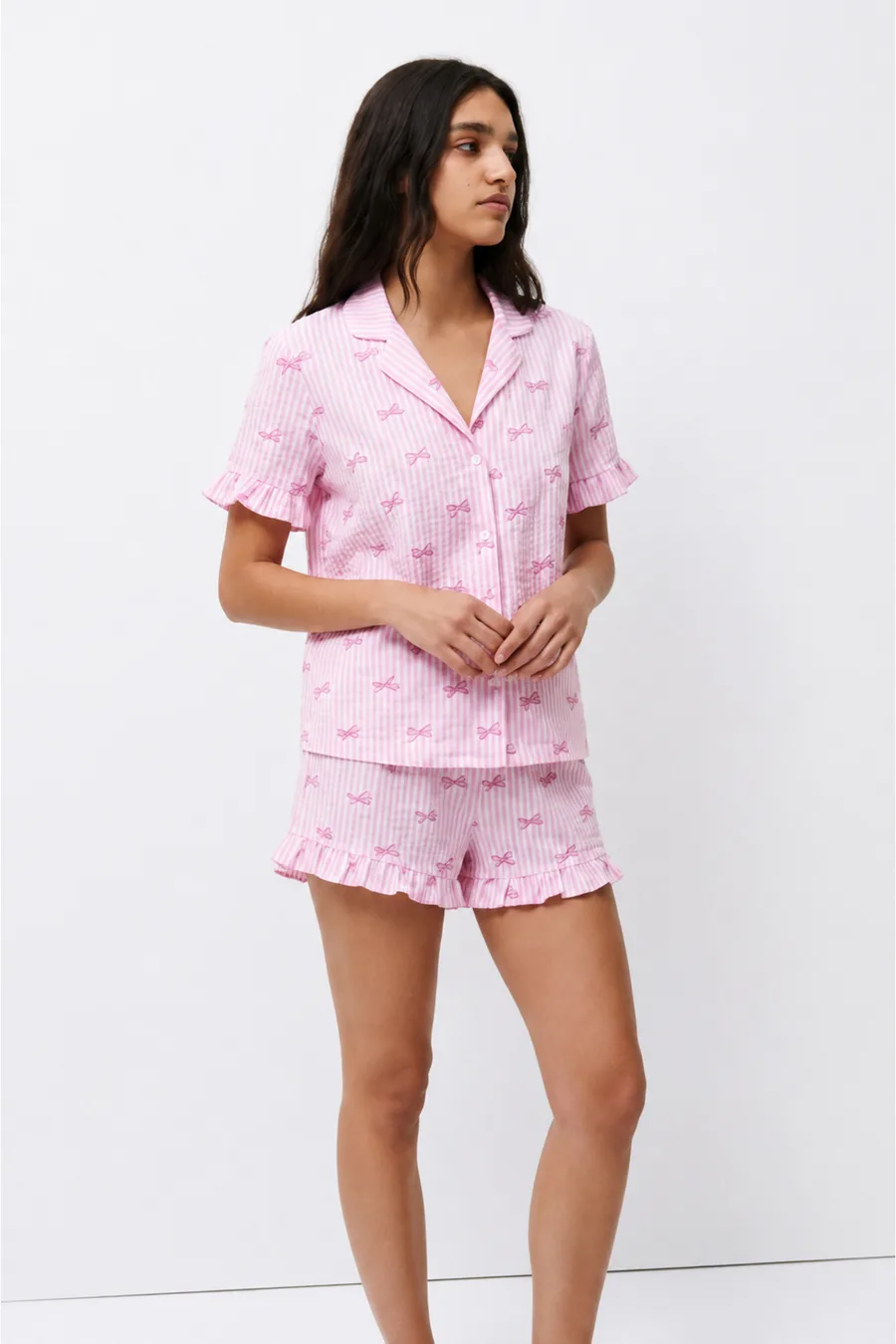 Kadın Desenli Trend Pembe Pijama Takımı