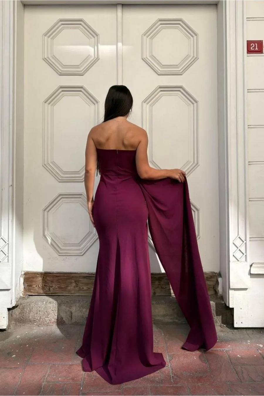 Kadın Krep Yaka Elbise V Detaylı