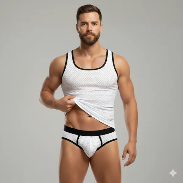 Beyaz Delikli Kumaş Tank Top Slip Takımı