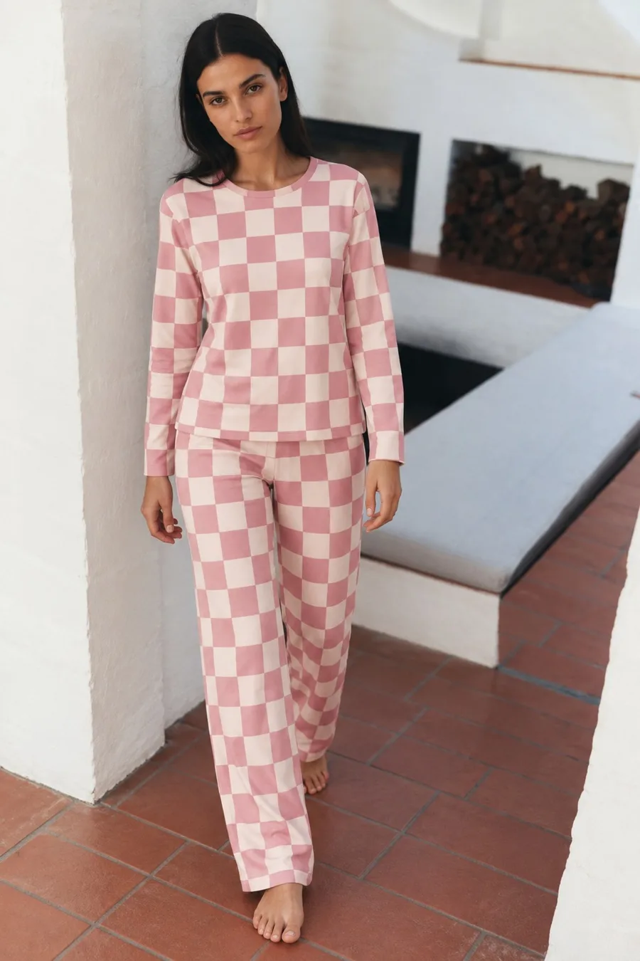 Kadın Çizgili Regular Şık Pembe Pijama Takımı