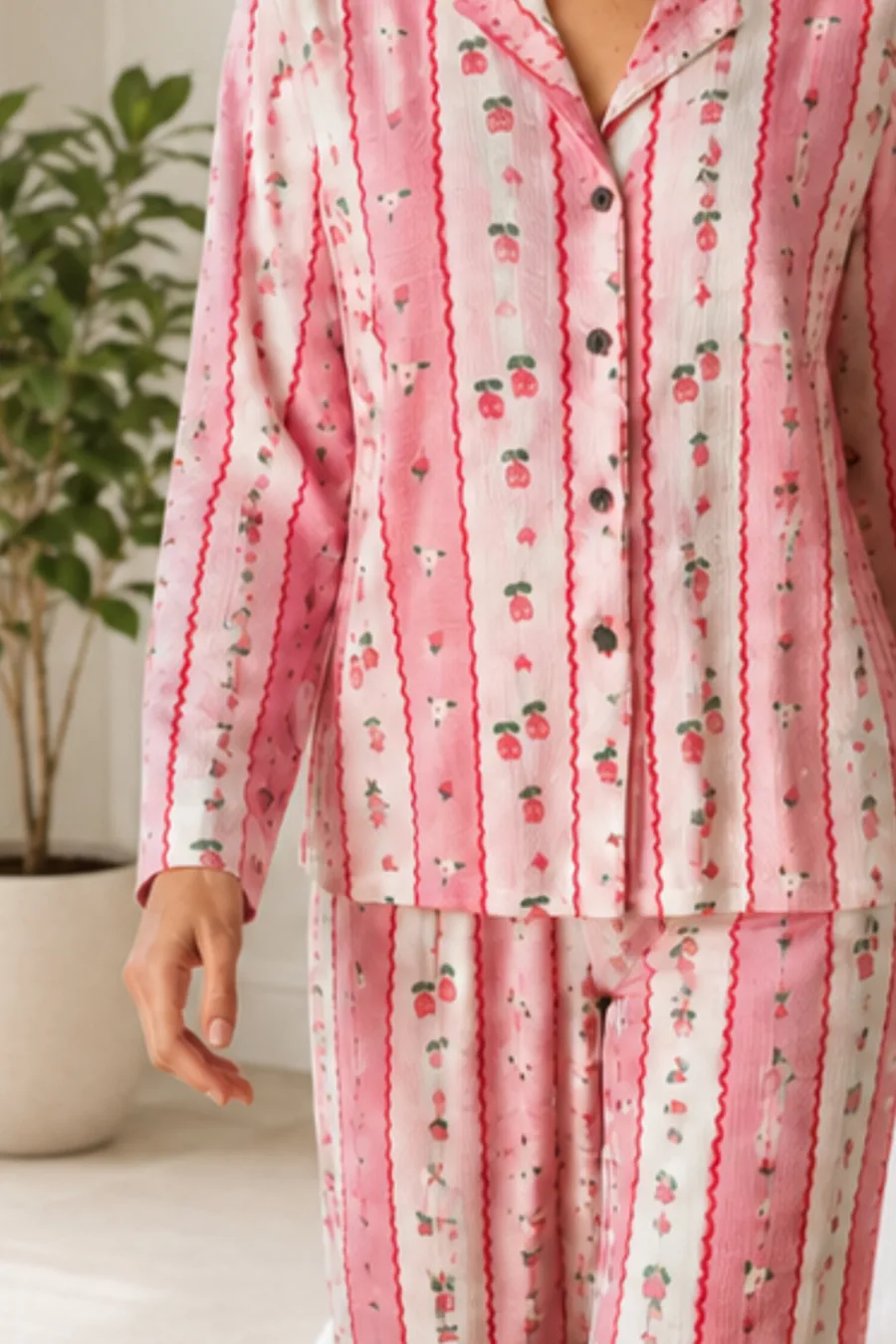 Kadın Desenli Relaxed Pembe Pijama Takımı 4658