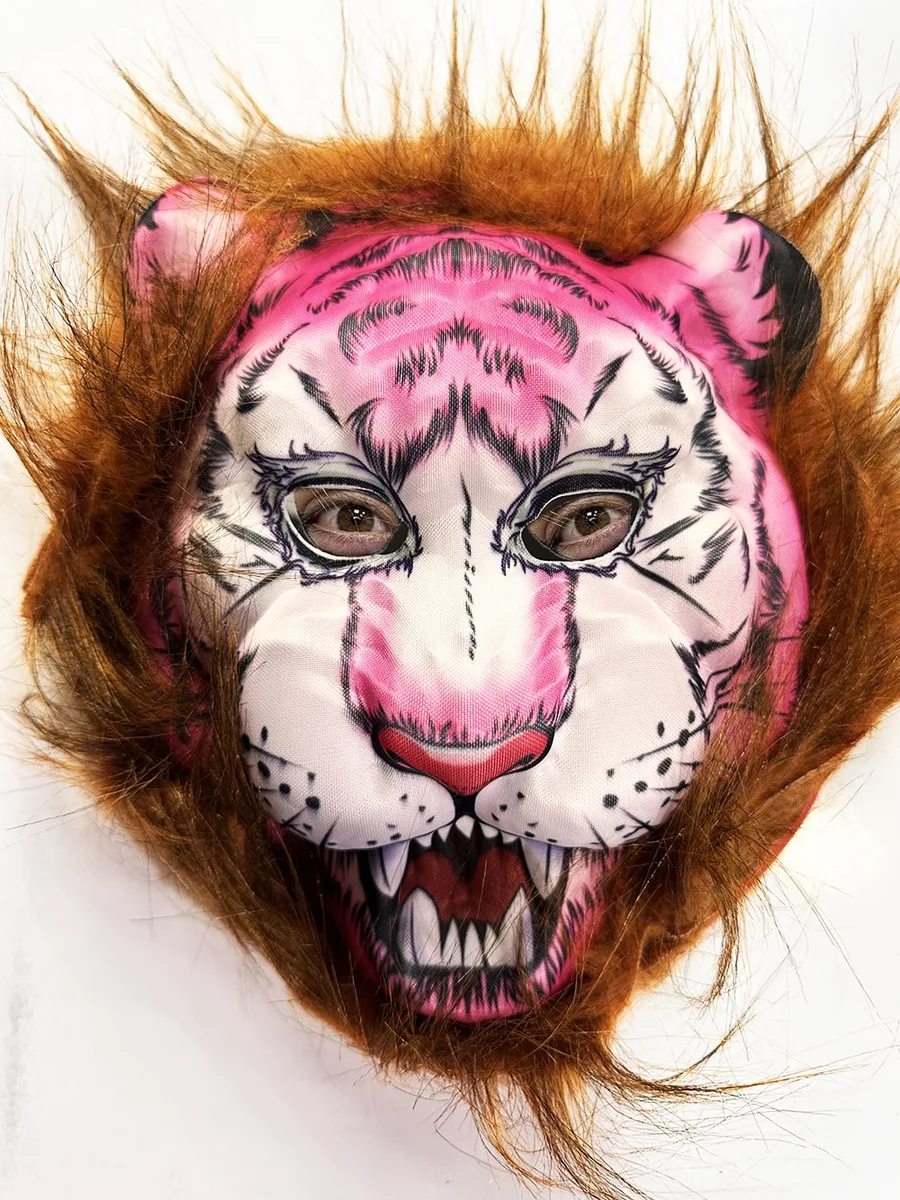 Kahverengi lı Pembe Yüz Kurt Maske Kaplan Maske Mega Peluş 26 No
