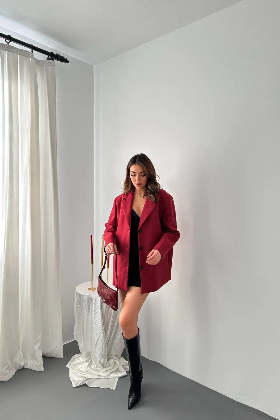 Bordo Blazer Süet Ceket