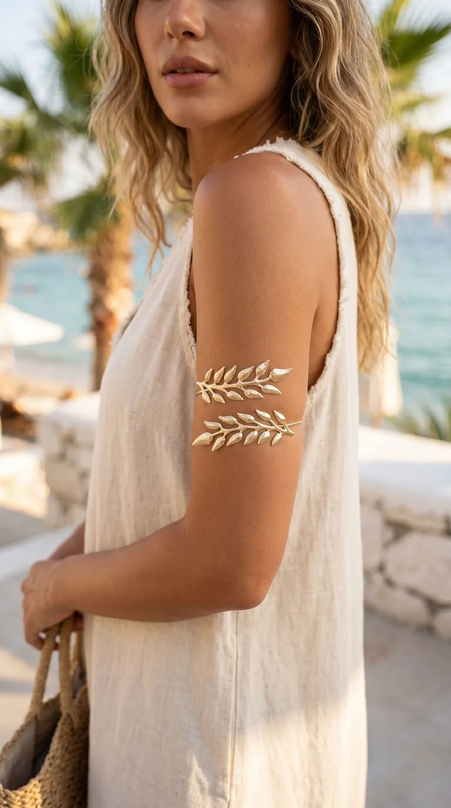 Pazu Bileklik Gold Renk Pirinç Zeytin Dalı Model