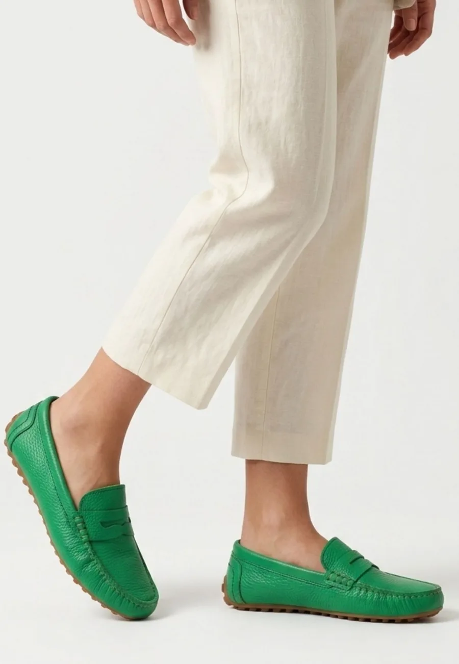 Varli Yeşil Hakiki Deri Babet Ayakkabı