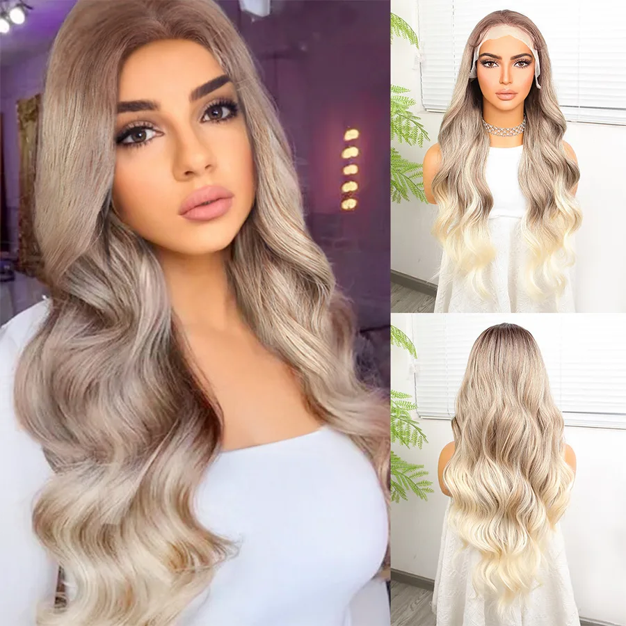 Kumral Platin Ombre  ve Röfleli Fiber Sen Geniş Daalı Tül Peruk