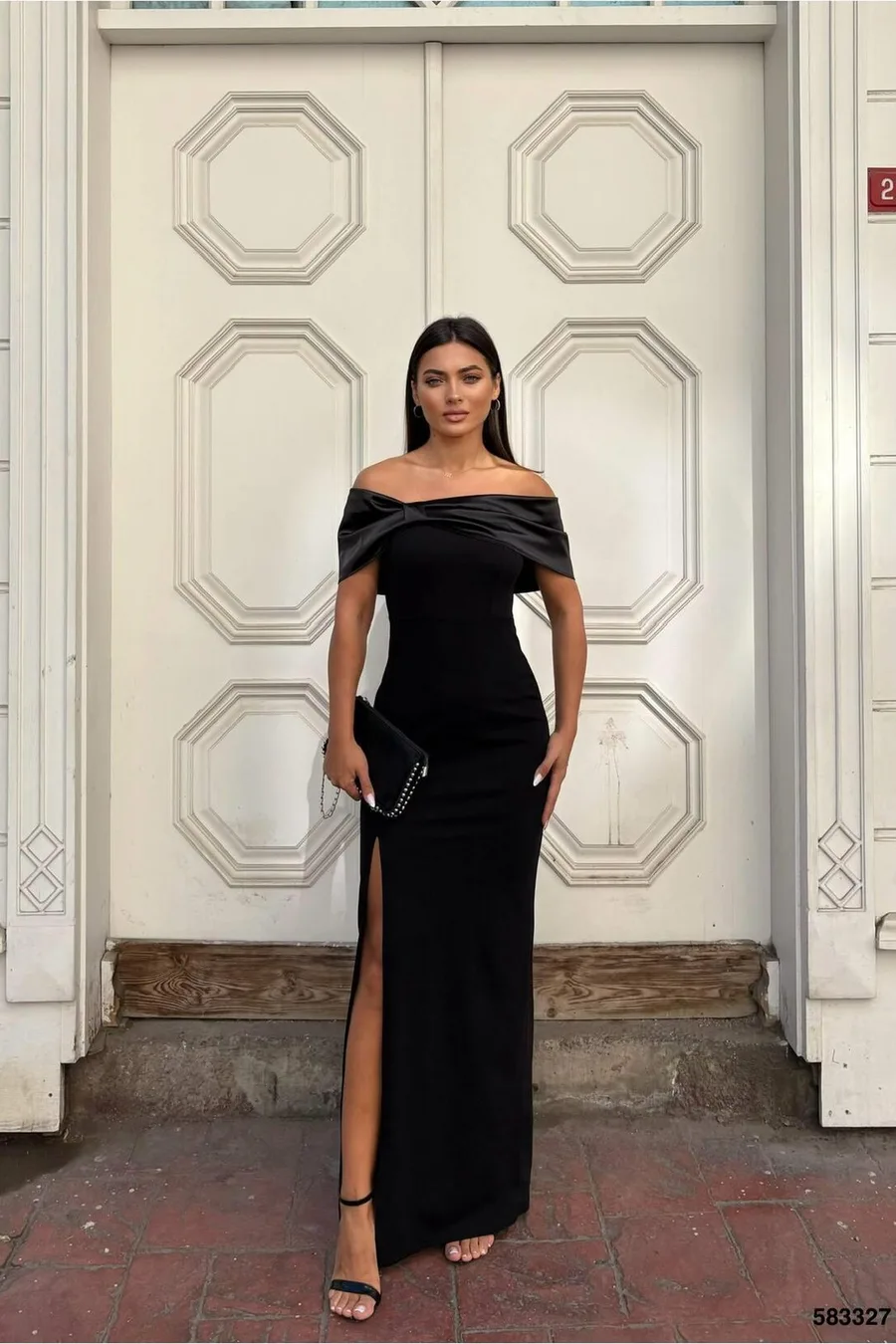 Carmen Yaka Detaylı Abiye Elbise Fiyonk