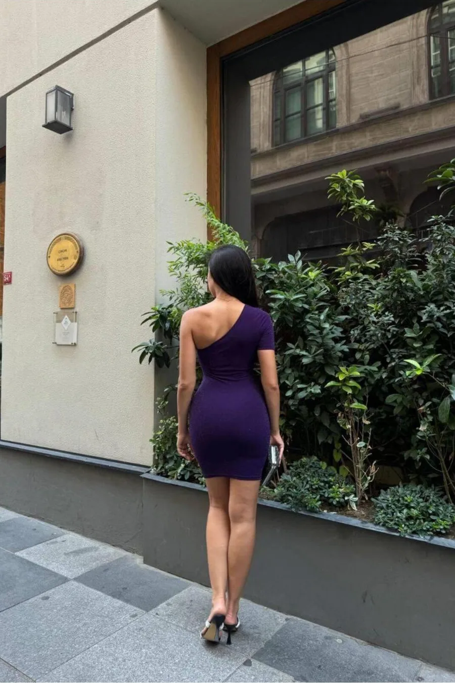 Krep Omuz Abiye Kumaş Elbise Tek