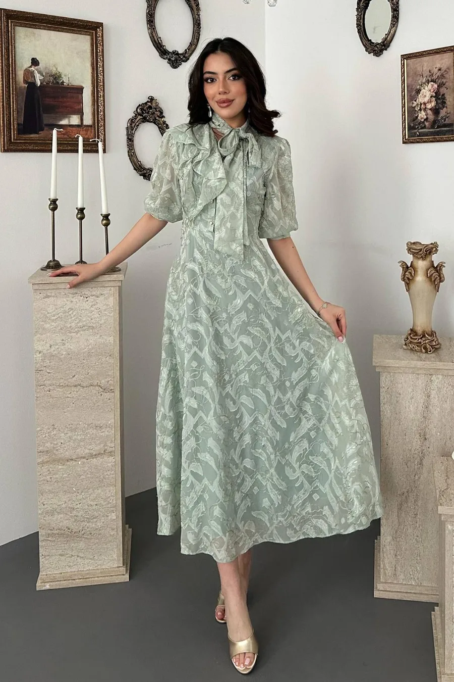 Mint Fiyonklu Elbise - Mint