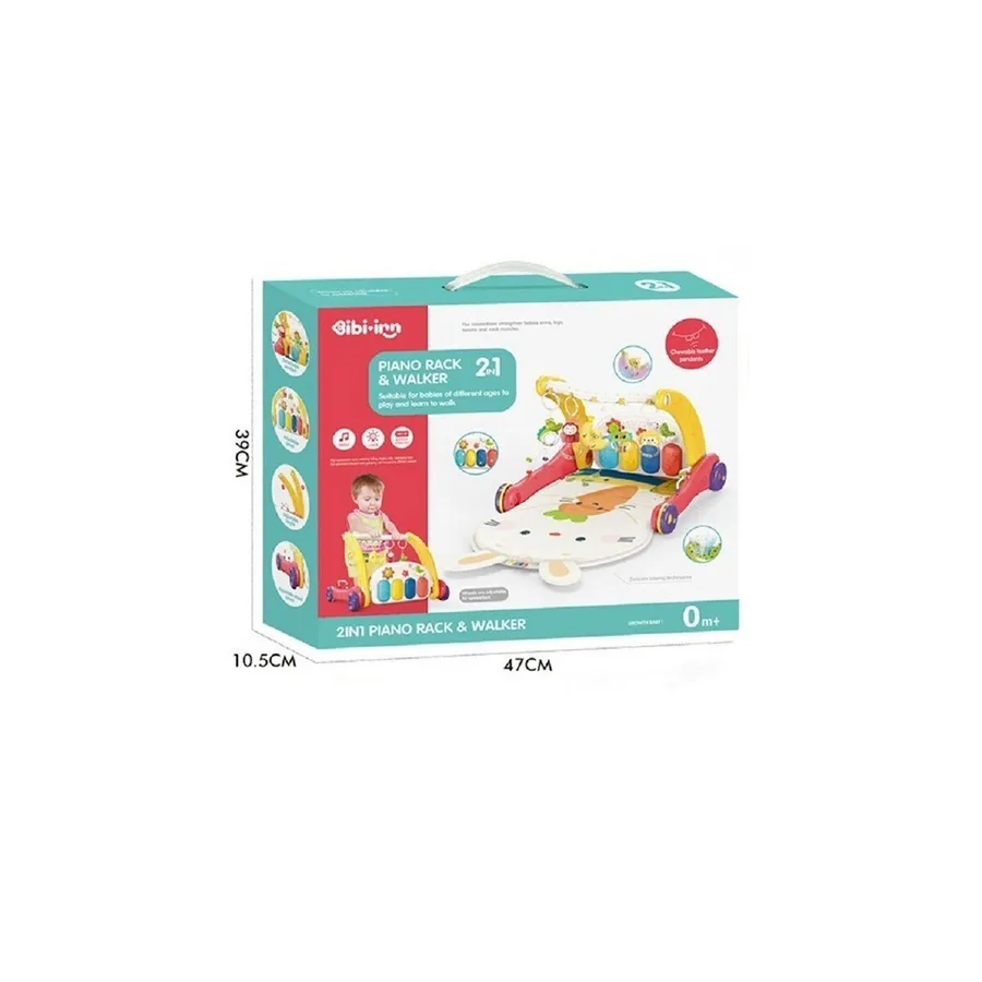 BIB6016- Vardem Piyanolu Bebek Yürüteci ve Tşan Desenli Kırmızı Oyun Halısı  2 in 1