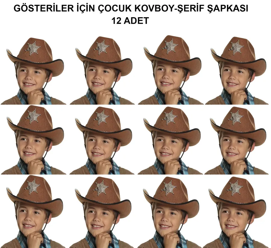 Kovboy Şerif Şapkası Kahve 12 Adet - Kostüm, Parti ve Gösteri Şapkası