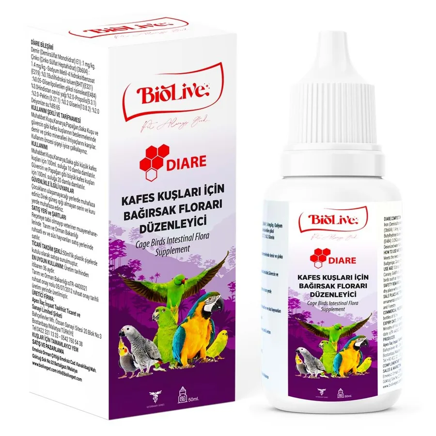 Biolive Diare Kuşlar İçin Bağırsak Düzenleyici min 50ml