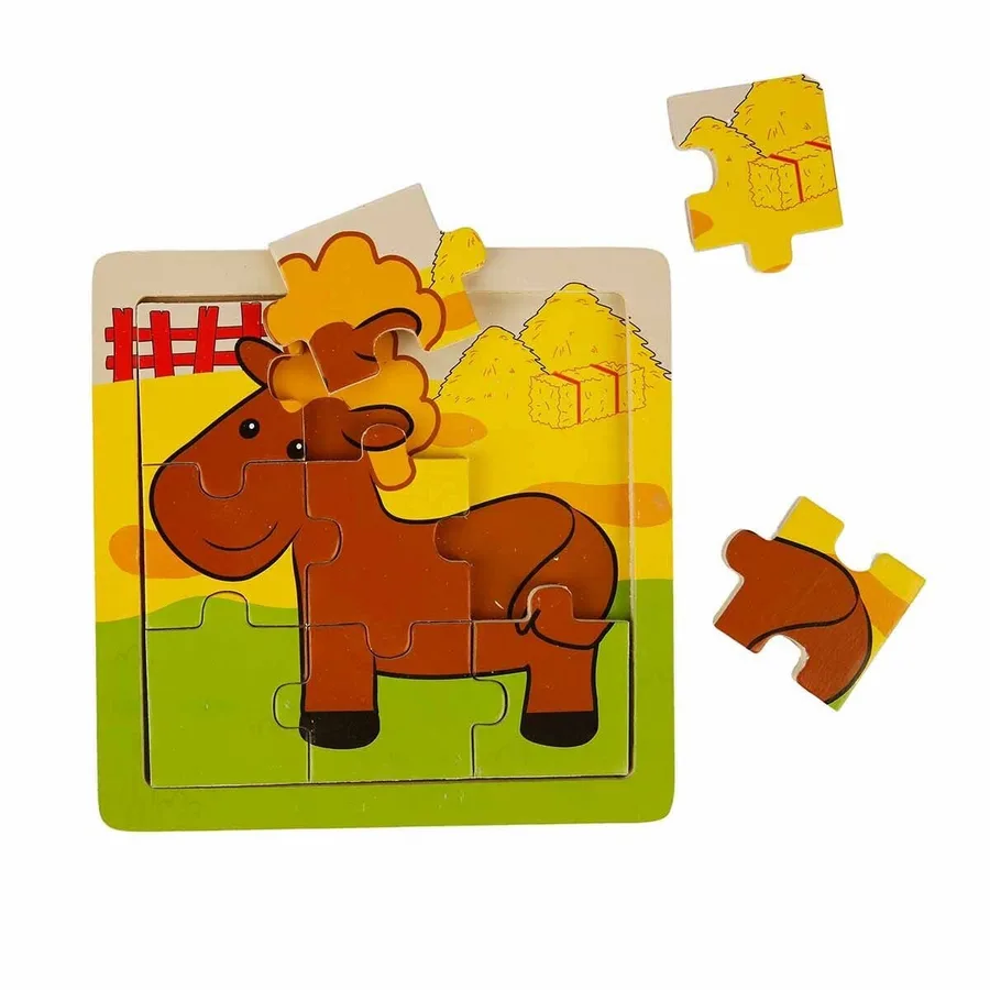 S00002907 Wooden Puzzle Anımals 9 Pcs 3 Ast
