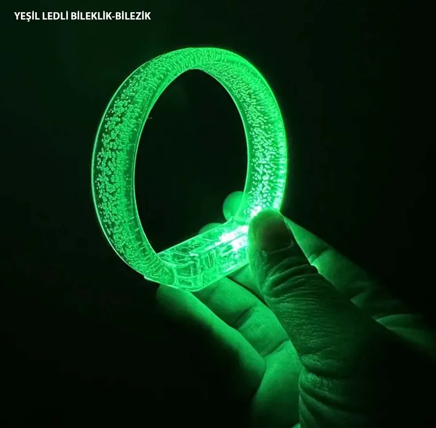 Yeşil Led Işıklı Baskı Yapılabilen Pilli Bileklik Bilezik 1,5 cm Genişlik