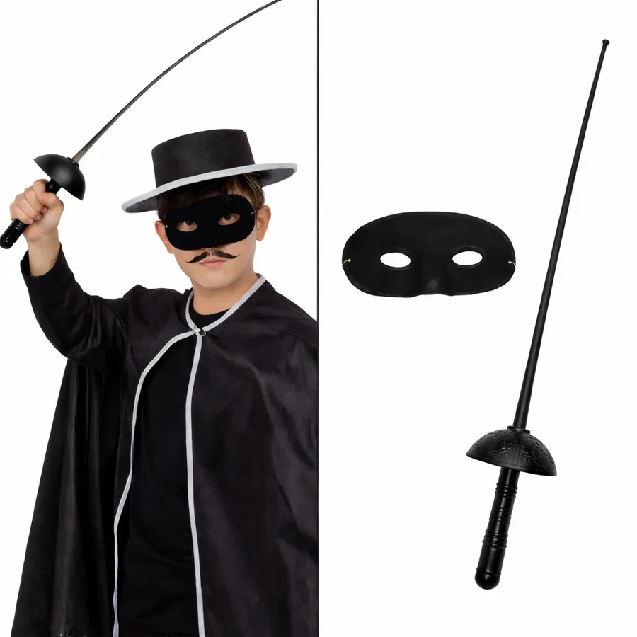 Zorro Kostüm Plastik Aksesuar Seti – Maske ve  (67 cm)